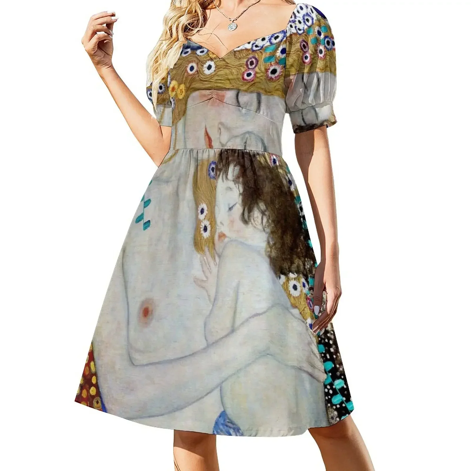 

Gustav klimt Le tre età (detail) - Mother and Child Short-Sleeved Dress Woman clothing dress Women's long dress