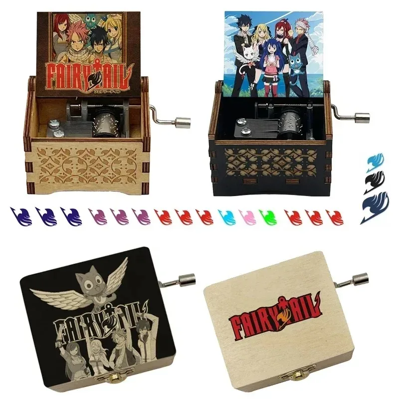 Anime Fairy Tail Wooden Music Box 18 Note Snow Fairy Song Cute Friends Family Birthday Christmas Gift Antique Casket Decoration