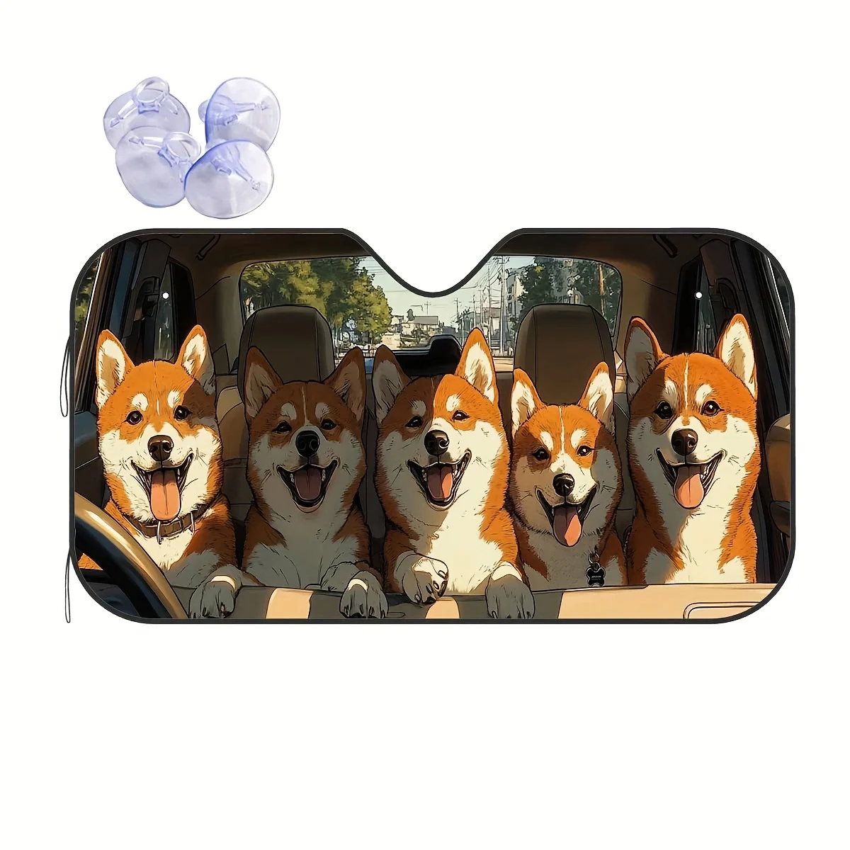 

1pc Cute Shiba Inu Dogs Car Window Sunshade - Windshield Protection, Sun Visor, Easy Installation, Keeps Car Cool, Great Holiday