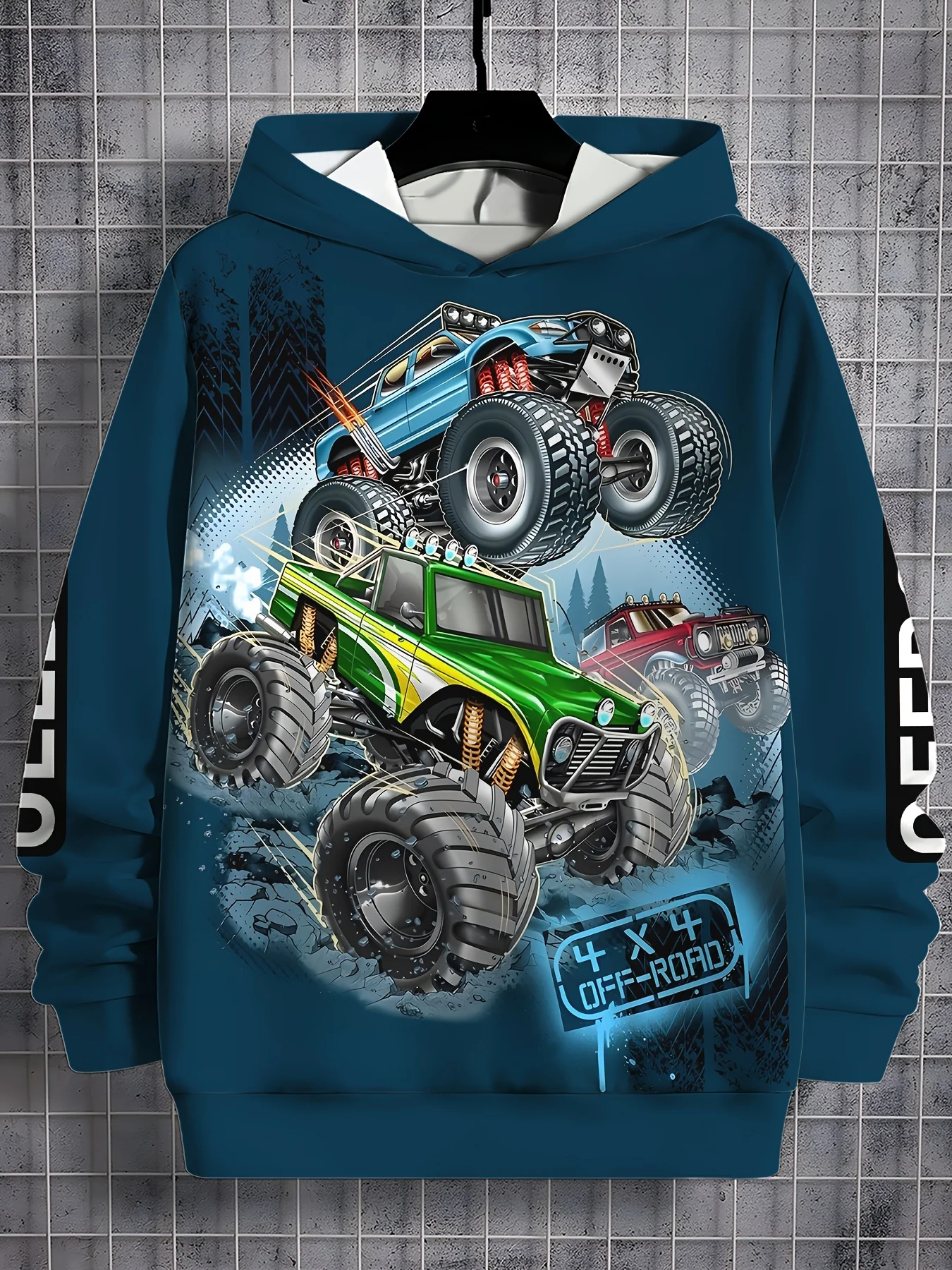 

Big Wheel Truck 4x4 Printed Boys Simple Versatile Hoodie - Casual Crew Neck Long Sleeve Pullover 100% Polyester Fashion