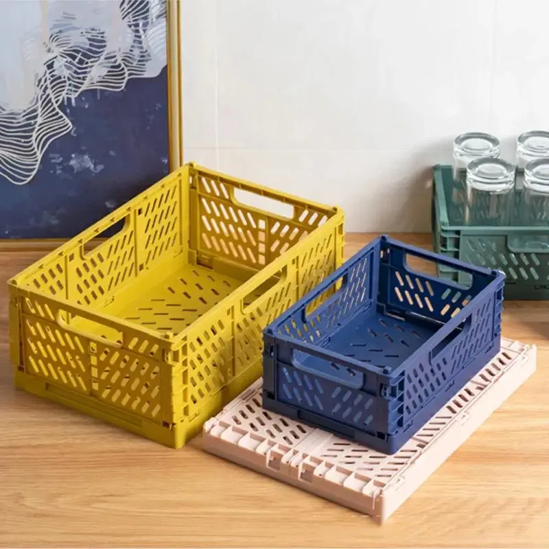 

Collapsible Plastic Storage Box, Portable Folding Basket for Desktop Cosmetic Organizer, Multipurpose Home Storage Container
