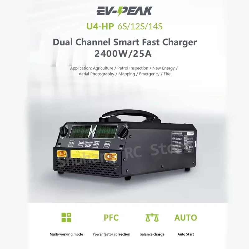 EV-PEAK U4-HP Balance Charger Dual Channel for LiPo/LiHv 6S - 14S TATTU Herewin Battery 2500W 25A