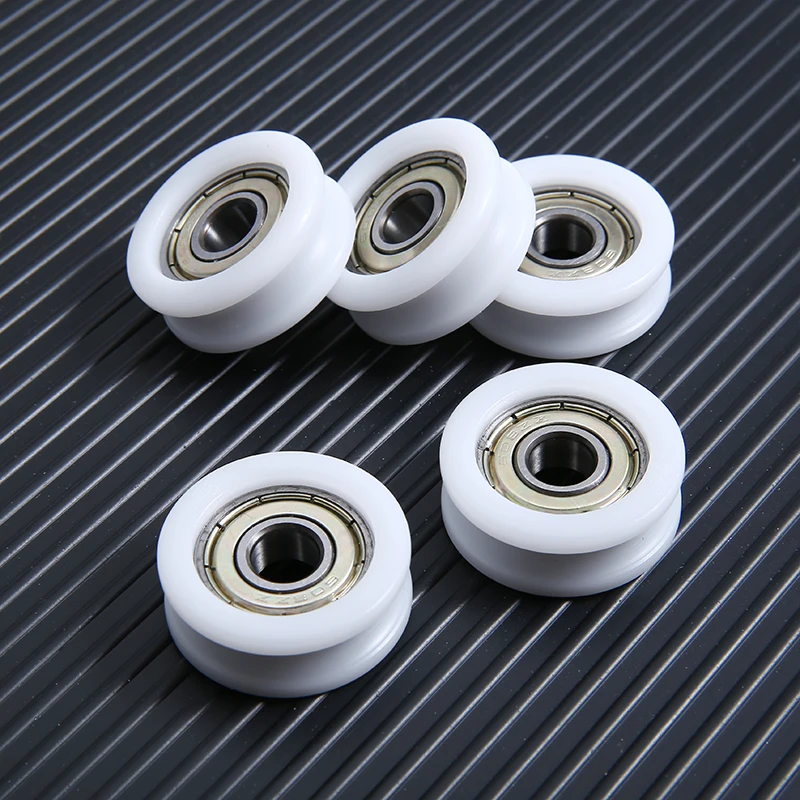 5Pcs U Groove Bearing 8x30x10mm Ball Bearings Nylon Plastic Embedded 608 U Groove Ball Bearing Guide Pulley