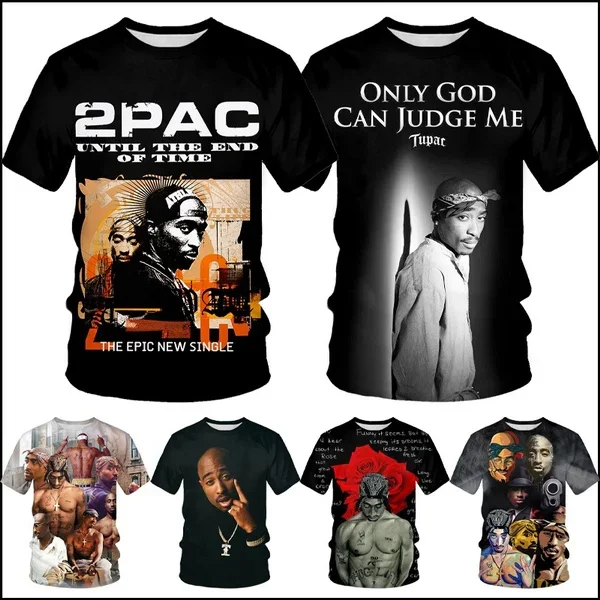 

2pca Fashion Classic Rap Tupac 3D Print T-shirt Hip Hop Unisex Casual Round Neck Short Sleeved T-shirt