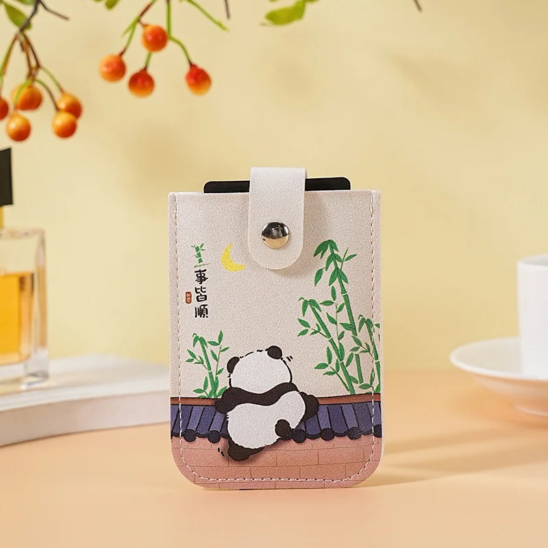 Chinese Style Cat & Orange Printed PU Leather Snap Button Card Holder