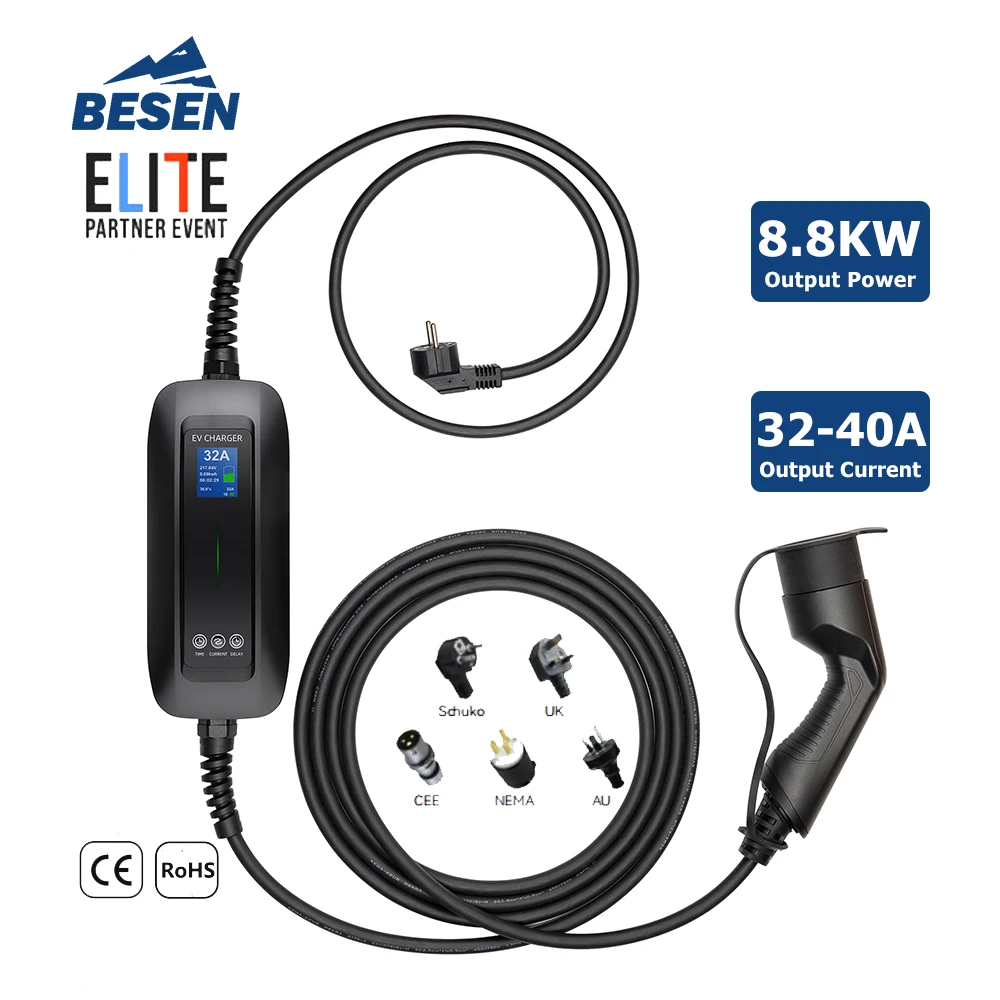

BESEN 5-Currents Switchable 3.6kW/3.7kW 16Amp PORTABLE EV CHARGER Power On-The-Go Electric Vehicle Charging Station