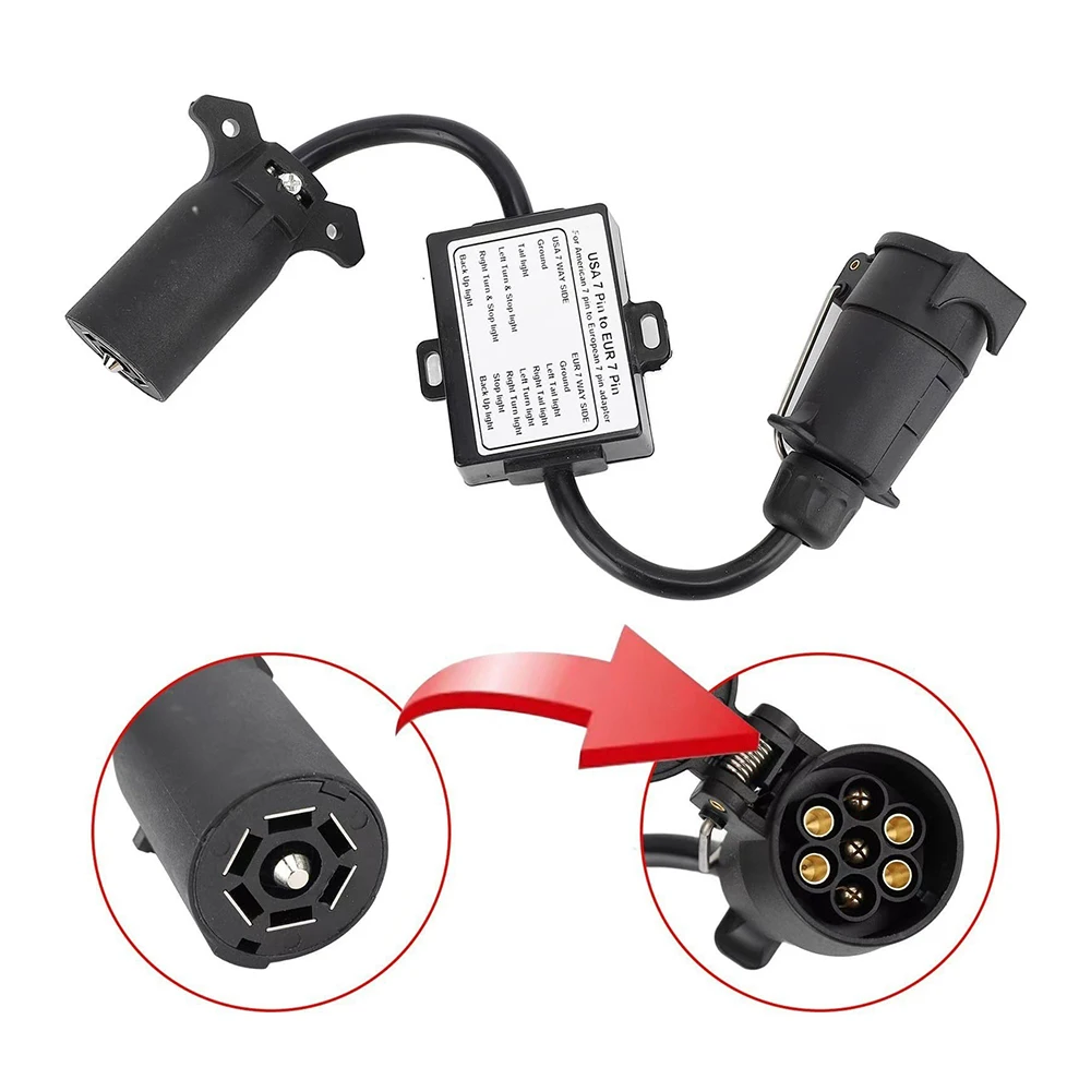 1Pc Black Trailer Light Converter Accessories American 7-pin To European 7-pin Transfer Trailer Harness Connector Car Accessory