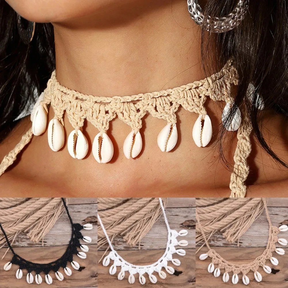 Originality Hand Woven Handmade Woven Shell Necklace Seashell Summer Beach Necklaces Jewelry Gift