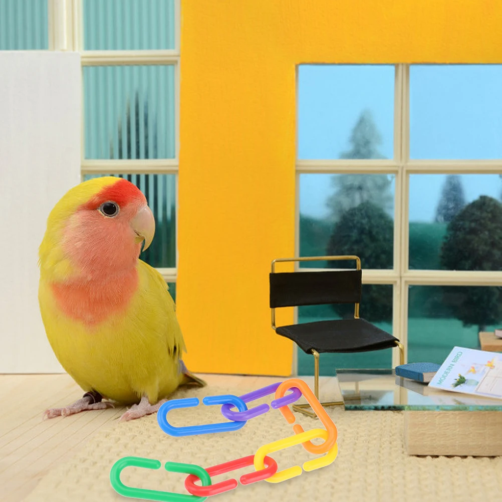 

500pcs Colorful Chain Set Bright Plastic Links Bird Toys Parrot Chewing Cage Decoration Geometric Buckle Accessories