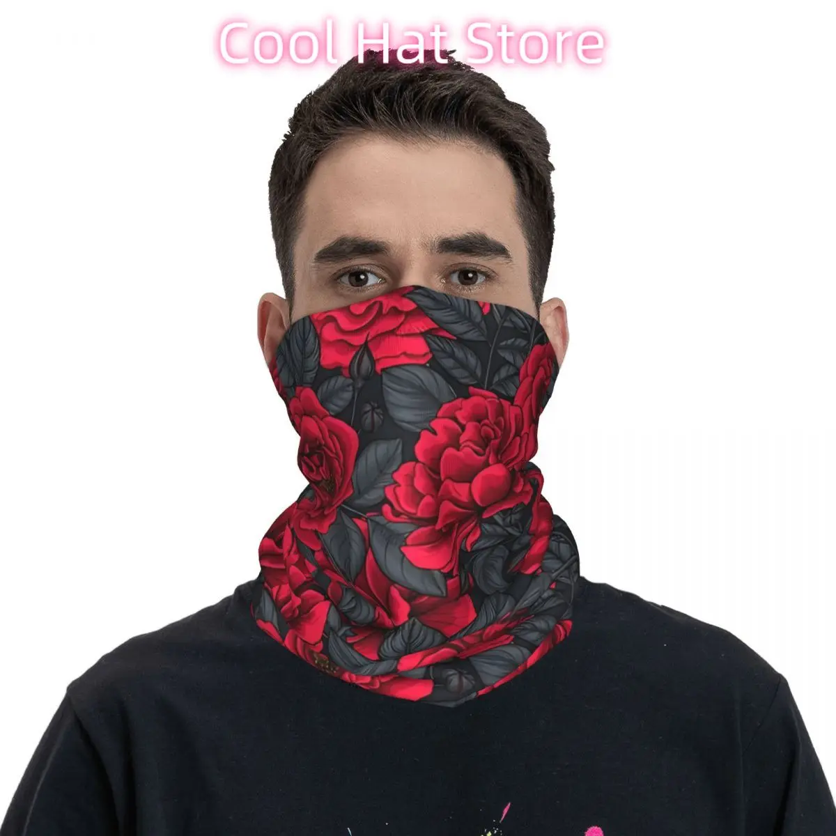 Red Roses Bandana Neck Cover Printed Wrap Scarf Multi-use Cycling Riding for Men Unisex Thin