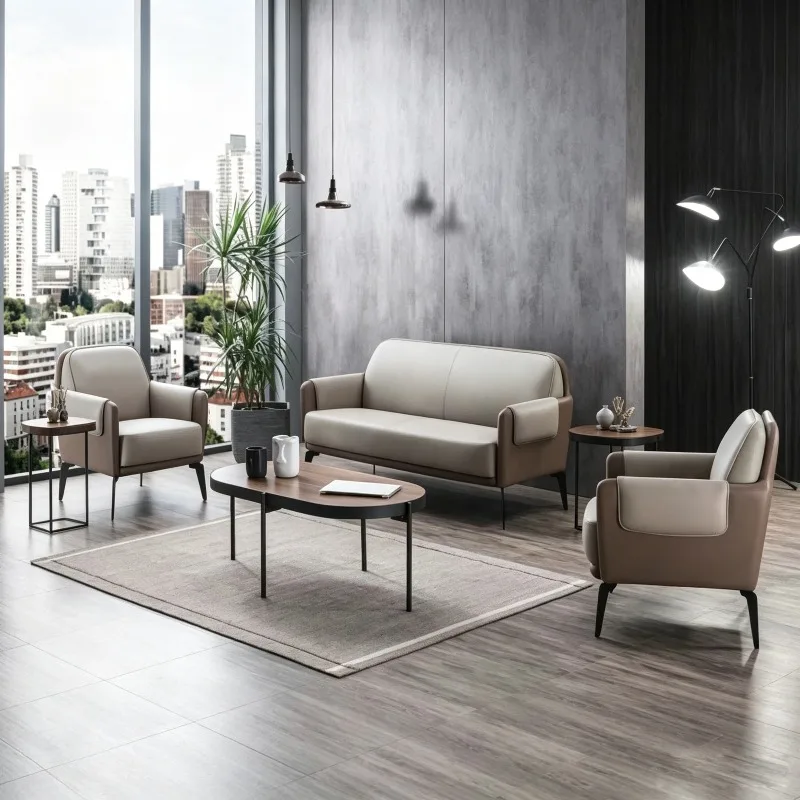 

Luxury Modern Eco-Friendly Leather Office Sofa Set for Living Room Commercial Furniture