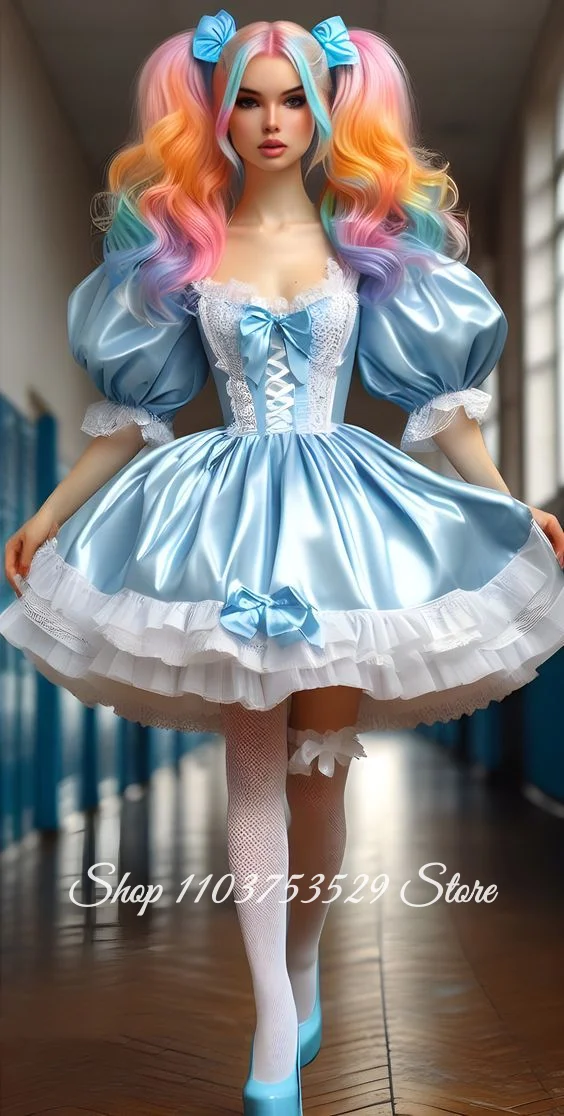 Vestido de Noche Corto Estilo Victoriano Azul Cielo, Vestido de Fiesta Personalizado con Corsé de Encaje, Vestido para Ocasiones Especiales, Vestido de Dama de Honor