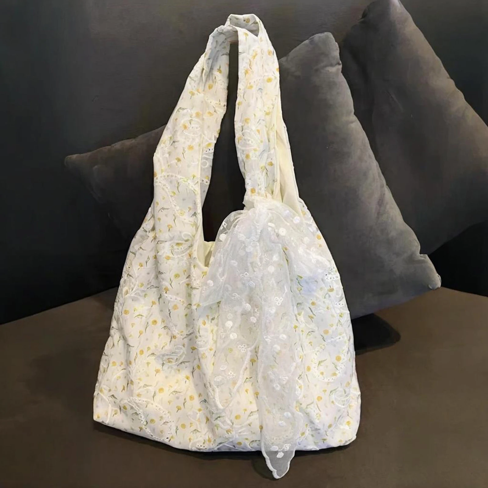 

Large Tote Bag for Women Floral Print Lace Shopping Bag Lightweight Shoulder Purse