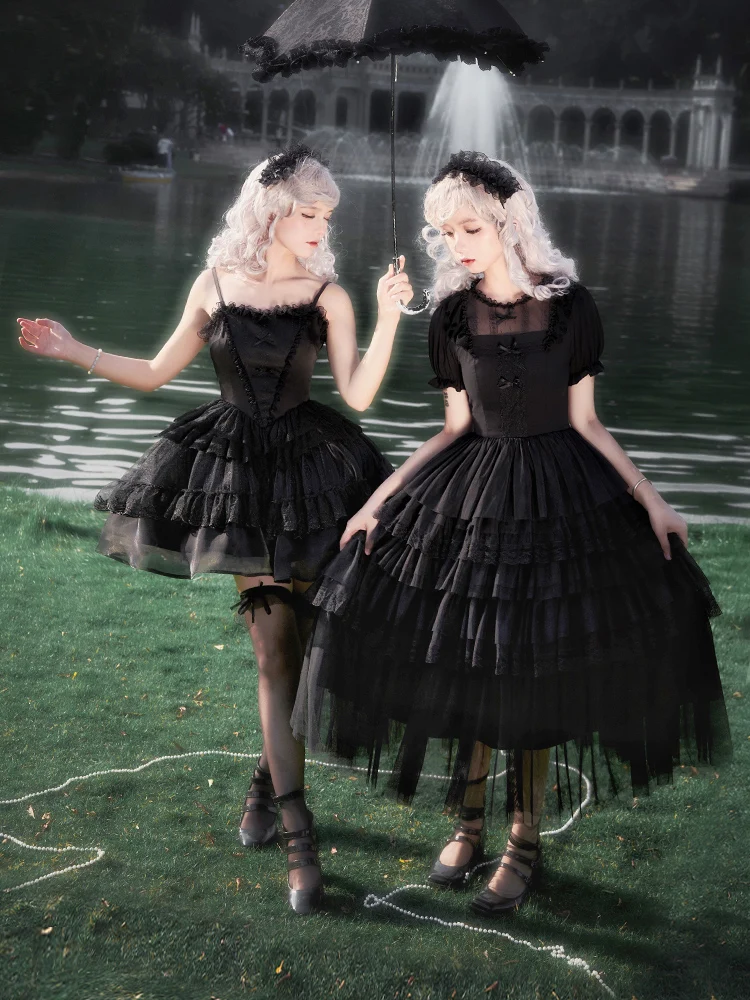 Original Lolita Retro Gothic Dress Japanese Sweet Girl Tea Party OP Dress with Puji