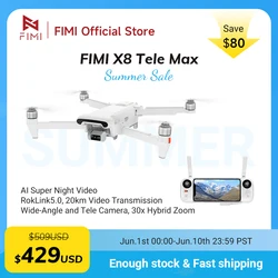 FIMI X8 Tele Max camera new drone 4K 60fps 5.0 Roklink 20km range 3-axis Gimbal GPS AI Super Night Video Dual Cameras