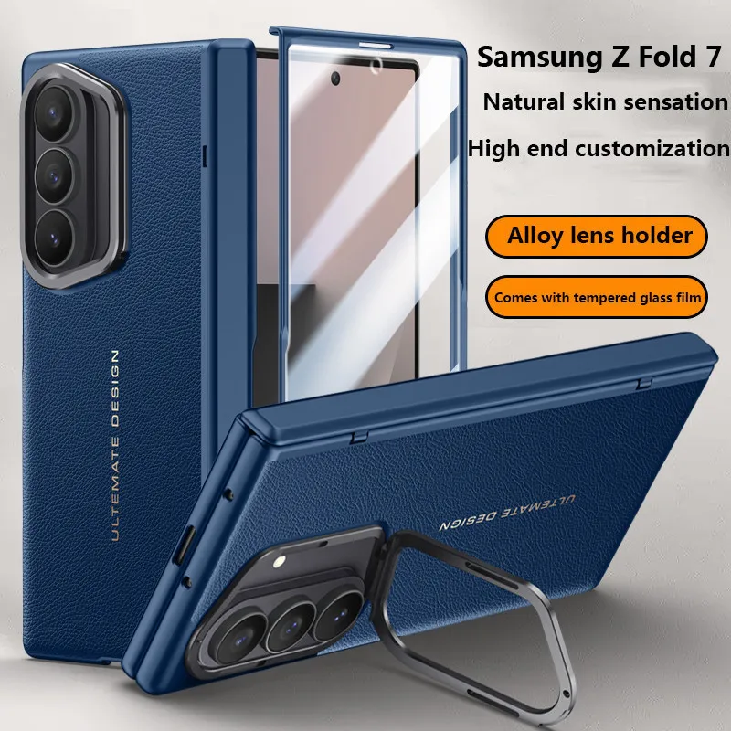 

Кожаный чехол для Samsung Galaxy Z Fold 7, защитный чехол с магнитной складной петлей и закаленной пленкой для Z Fold7 ZFold7 5G