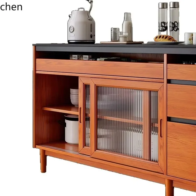 GU-18 Solid Wood Rock Board Dining Side Integrated Kitchen Storage Wine Cabinet Against The Wall Tea Water High Cabinet Furn