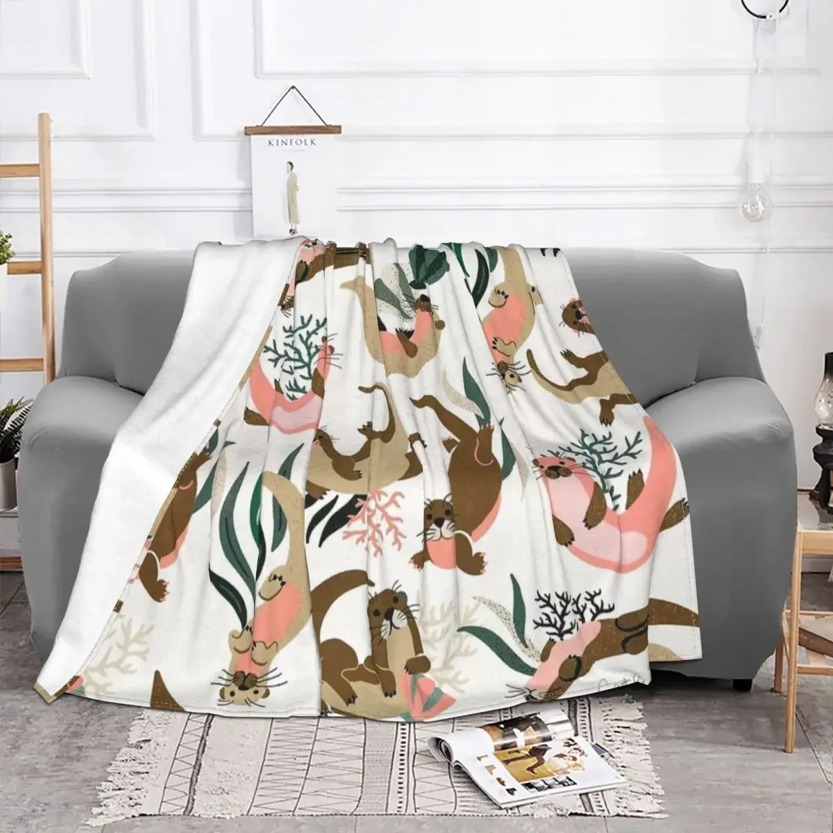 

Baby Blanket Kawaii Sea Otters Plaid Summer Sofa Cover Velvet Cute Animal Collage Thin Throw Blankets for Bedding Couch Quilt