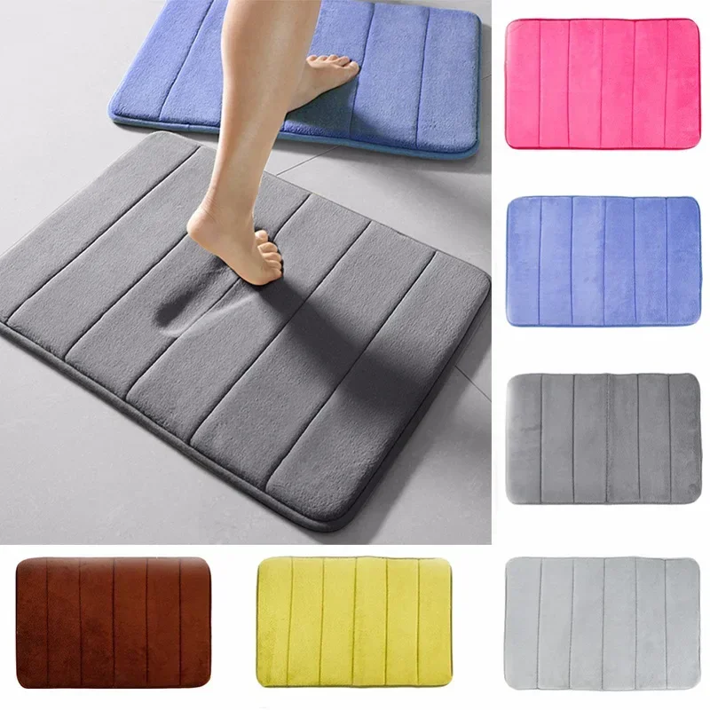 Home Bath Mat Coral Fleece Thicken Bathroom Rug Set Bathroom Carpet Water Absorption Non-slip Washable Rug Toilet Floor Mat