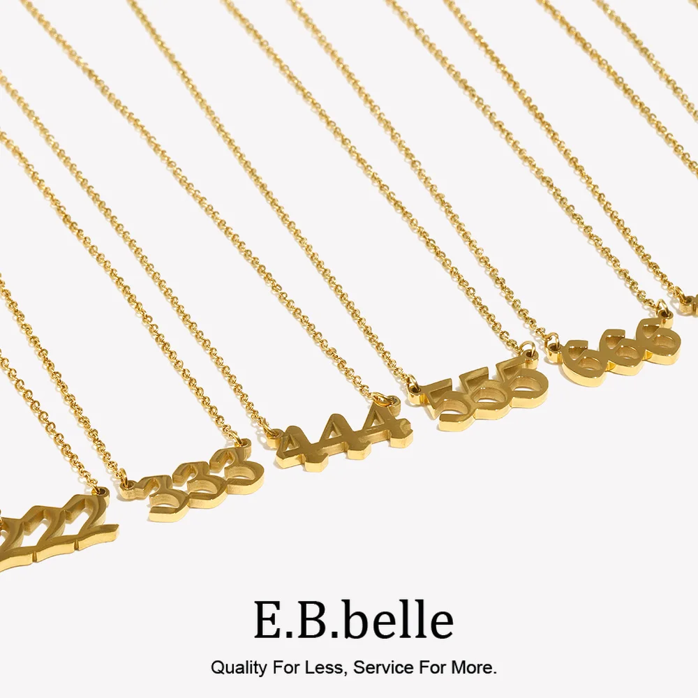 E.B.belle Christmas Gift For Ladies Stainless Steel Classicial Lucky Number Gold Plated Necklace For Women Angel Number Jewelry