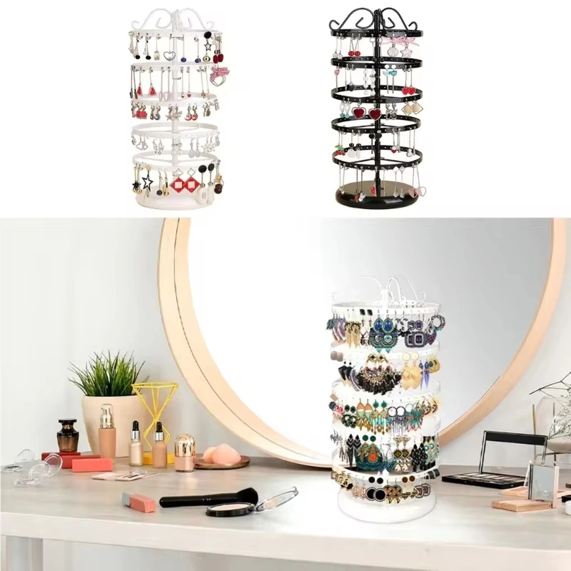 Earring Holder Organizer with Stable Base Adjustable 5-Tiers Rotating Earrings Display Stand Desktop Jewelry Organizer