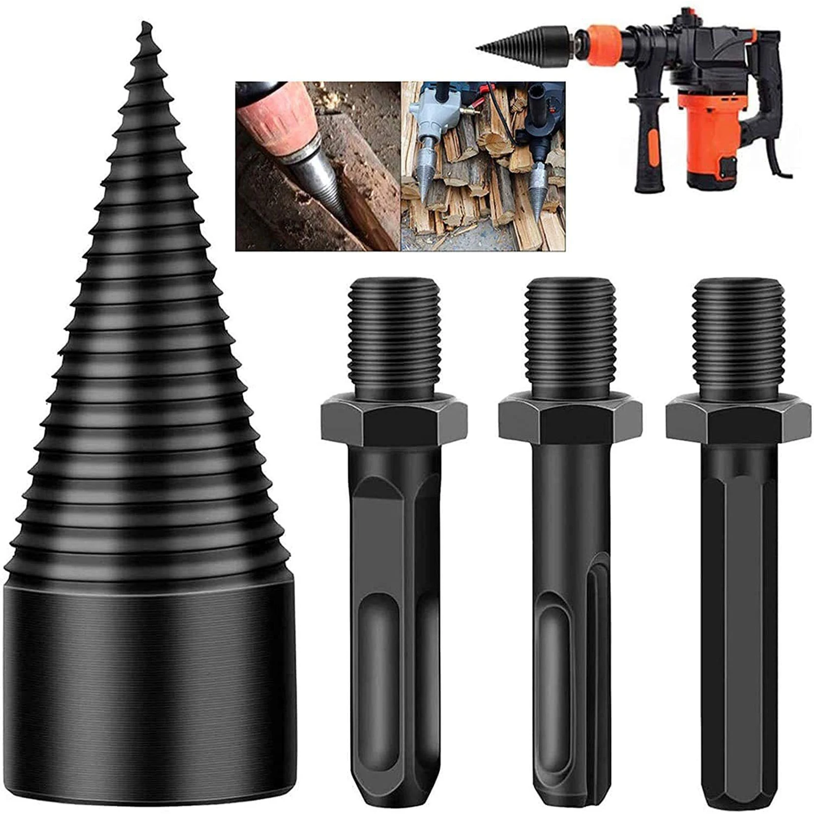 

85mm Wood Splitter Drill Bit Cone Splitter with Three Handle Options Designed for Safe and Efficient Wood Splitting Work