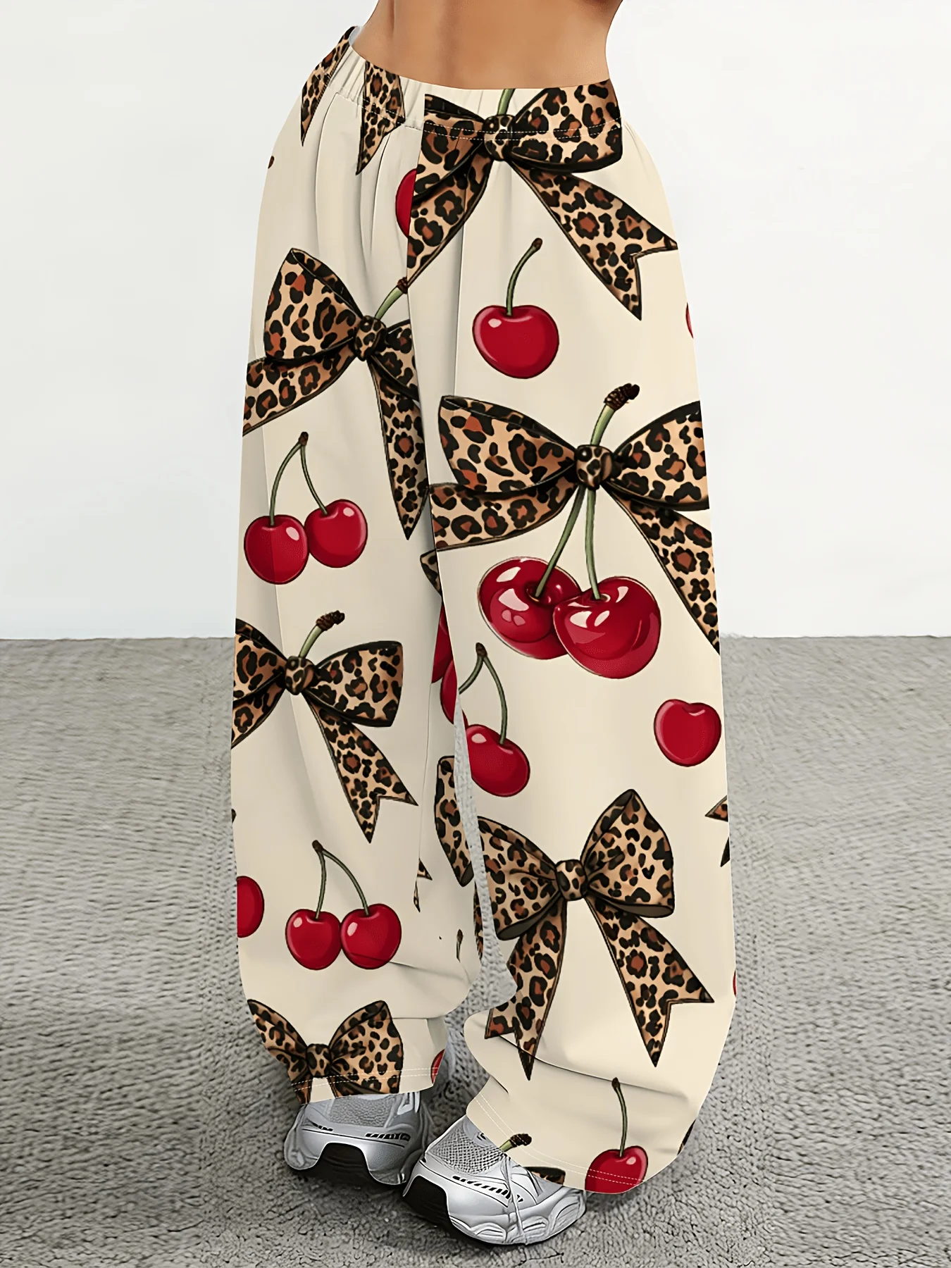 2026 New Colorful Graffiti Heart Shaped Wide Leg Pants for Women, Elastic Waist, Casual Pants, Quick Drying Y2K Street Wear