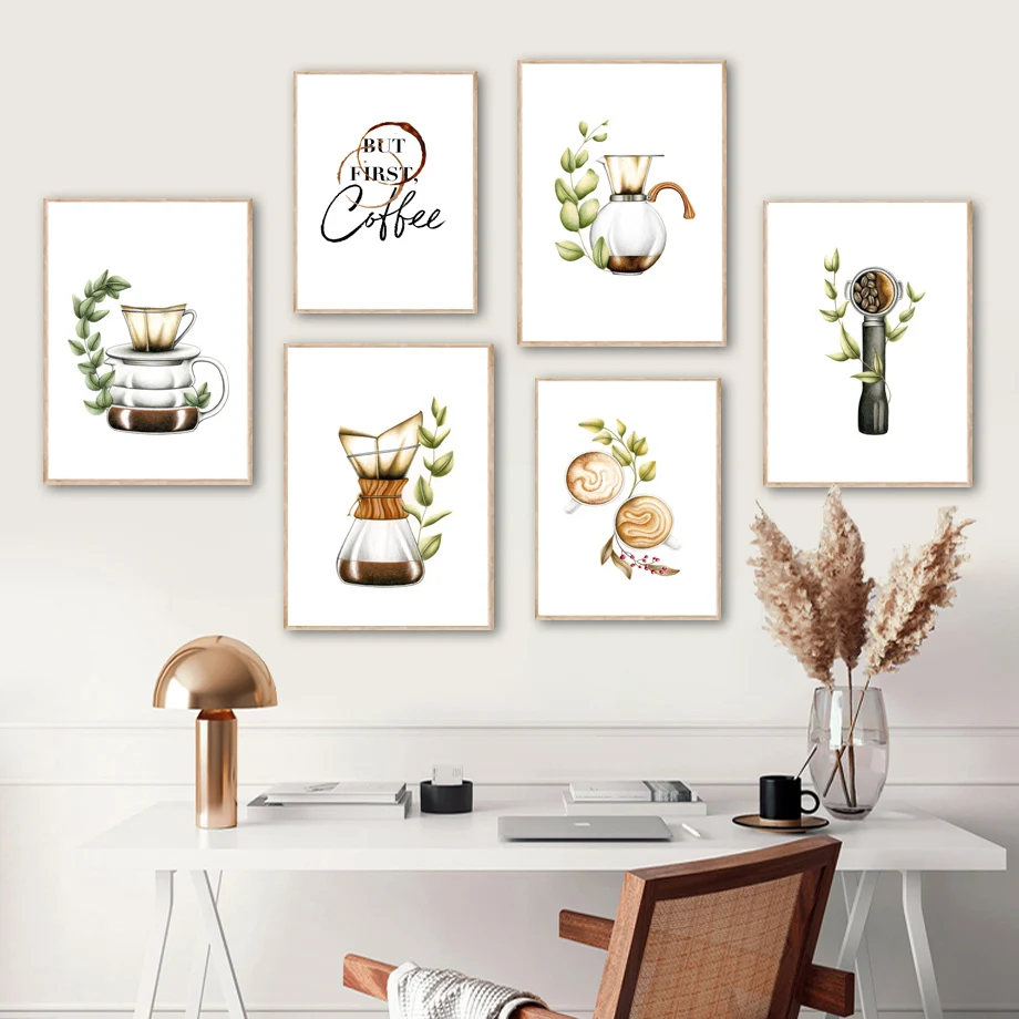 

Abstract Wall Art Canvas Painting Coffee Grinder Bean Pot Glass Cup Nordic Poster Prints Living Room Decor Picture
