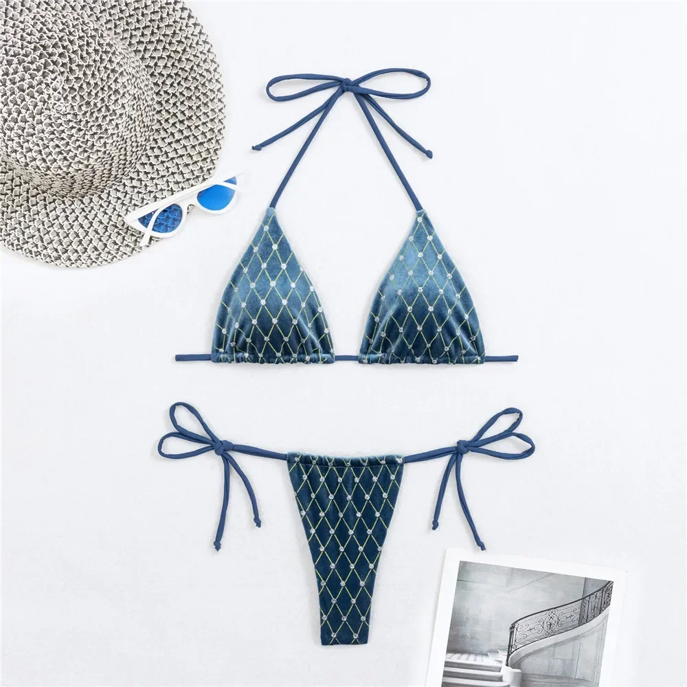 Sexy Glitter String Bikini Micro Extremo Mini Thong Swimsuits Women Halter Swimwear Triangle Bikinis Sets 2025 Mujer Biquinis