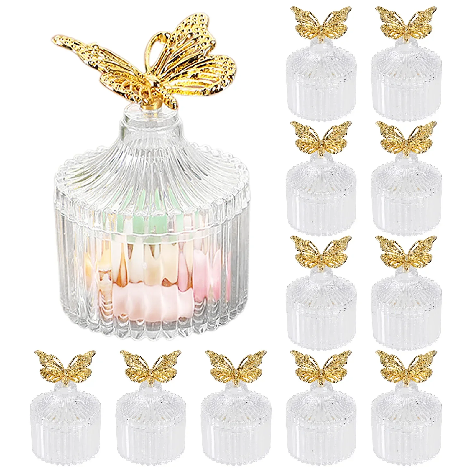

12pcs Transparent Candy Boxes and Wedding Favor Boxes with Butterfly-shaped Electroplated Lids for Wedding Birthday Party