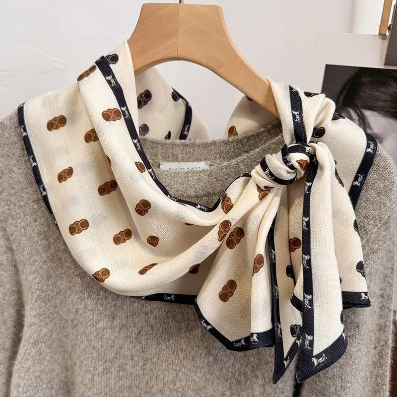 Bufanda de lana de seda de imitación de doble capa de doble cara Premium, Esquina oblicua larga, serpentina grande de invierno para mujer, versátil