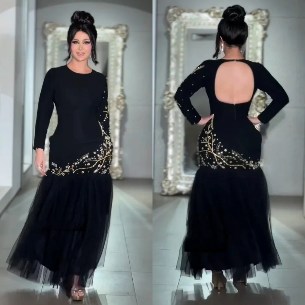 

Customized Sparkle Jersey Pleat Sequined Pattern Mermaid Scoop Neck Midi Dresses Bespoke Occasion Evening Fashion
