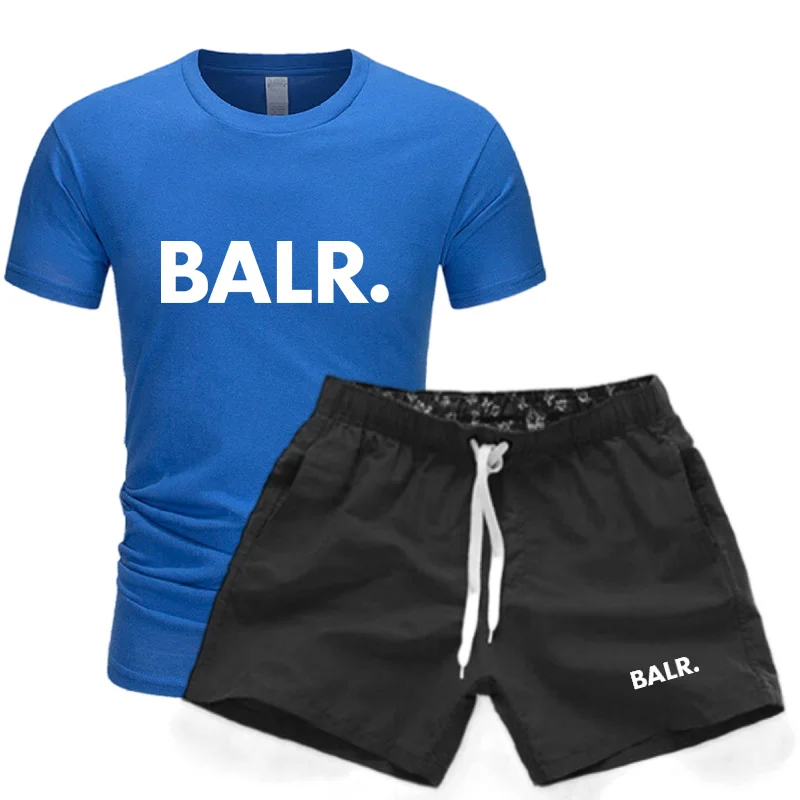 2024 BALR new men\'s sportswear short sleeved T-shirt and sports shorts summer casual jogging pants set men\'s two-piece set