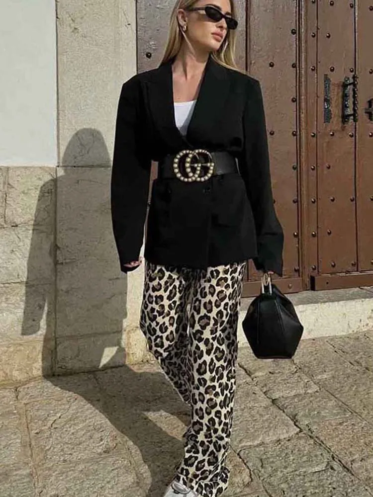 Vintage Leopard Pants Women High Waist Animal Print Baggy Pants Woman Streetwear Summer Wide Pants Retro Women's Trousers