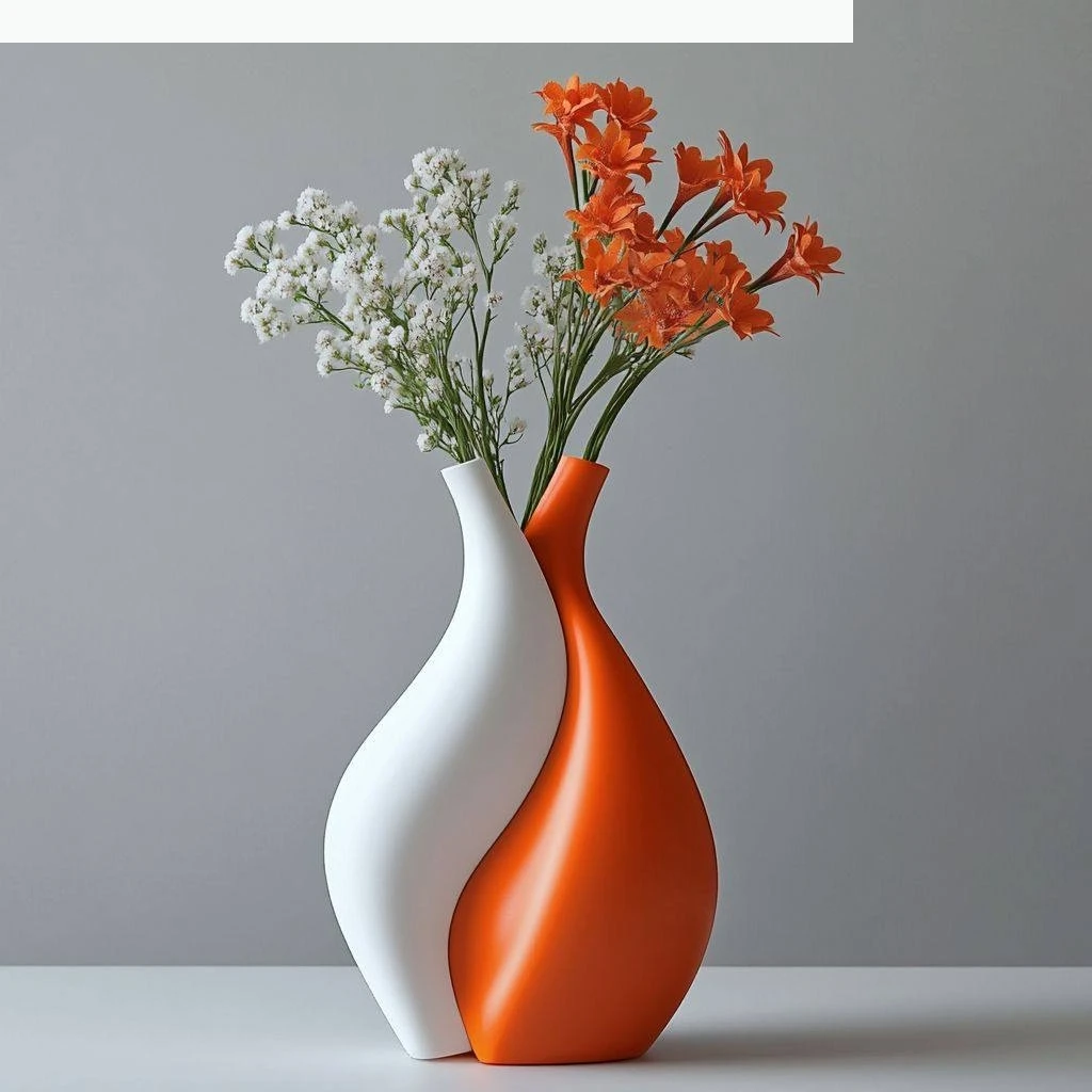 Jarrón de Cerámica de Dos Piezas, Jarrón Abstracto Ensamblado, Maceta Naranja, Artesanía de Cerámica, Accesorios de Decoración para el Hogar, Jarrones para Flores