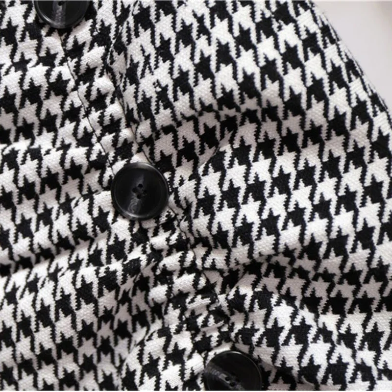 Trumpet Houndstooth Vintage High Waist Buttons Women\'s Skirt Mermaid Mid-Calf Long Skirts For Women Women Clothing Fashion 2024
