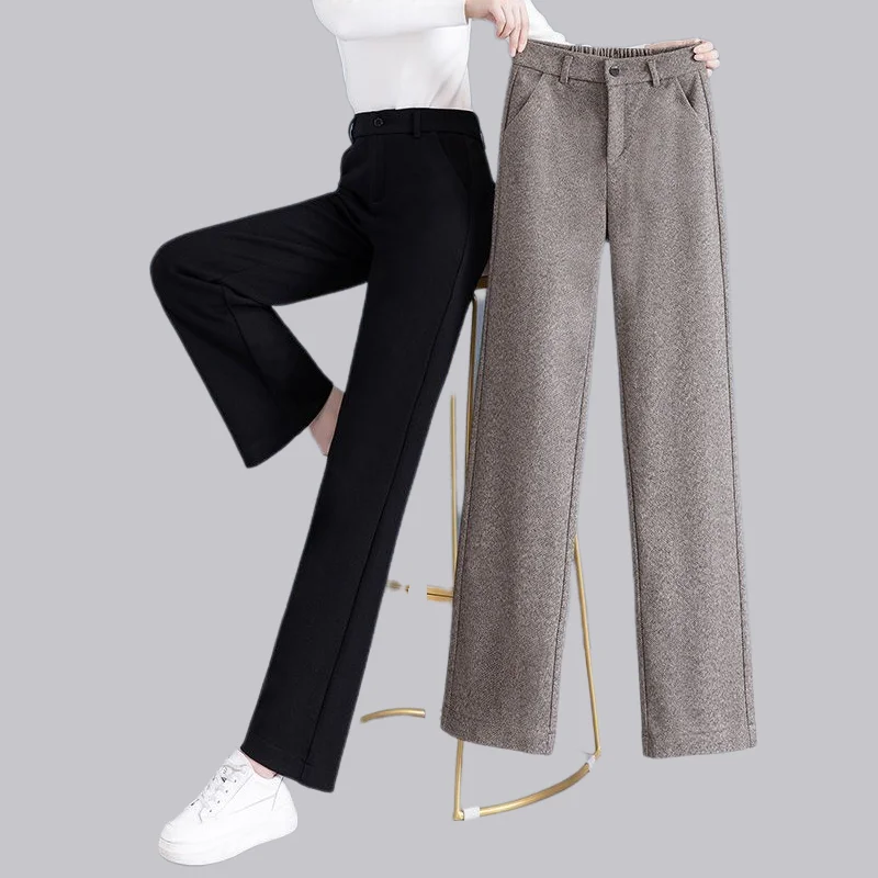 Pantalones de pierna ancha para mujer Otoño Invierno grueso Casual suelto adelgazante recto Casual pantalones occidentales para mujer TT545