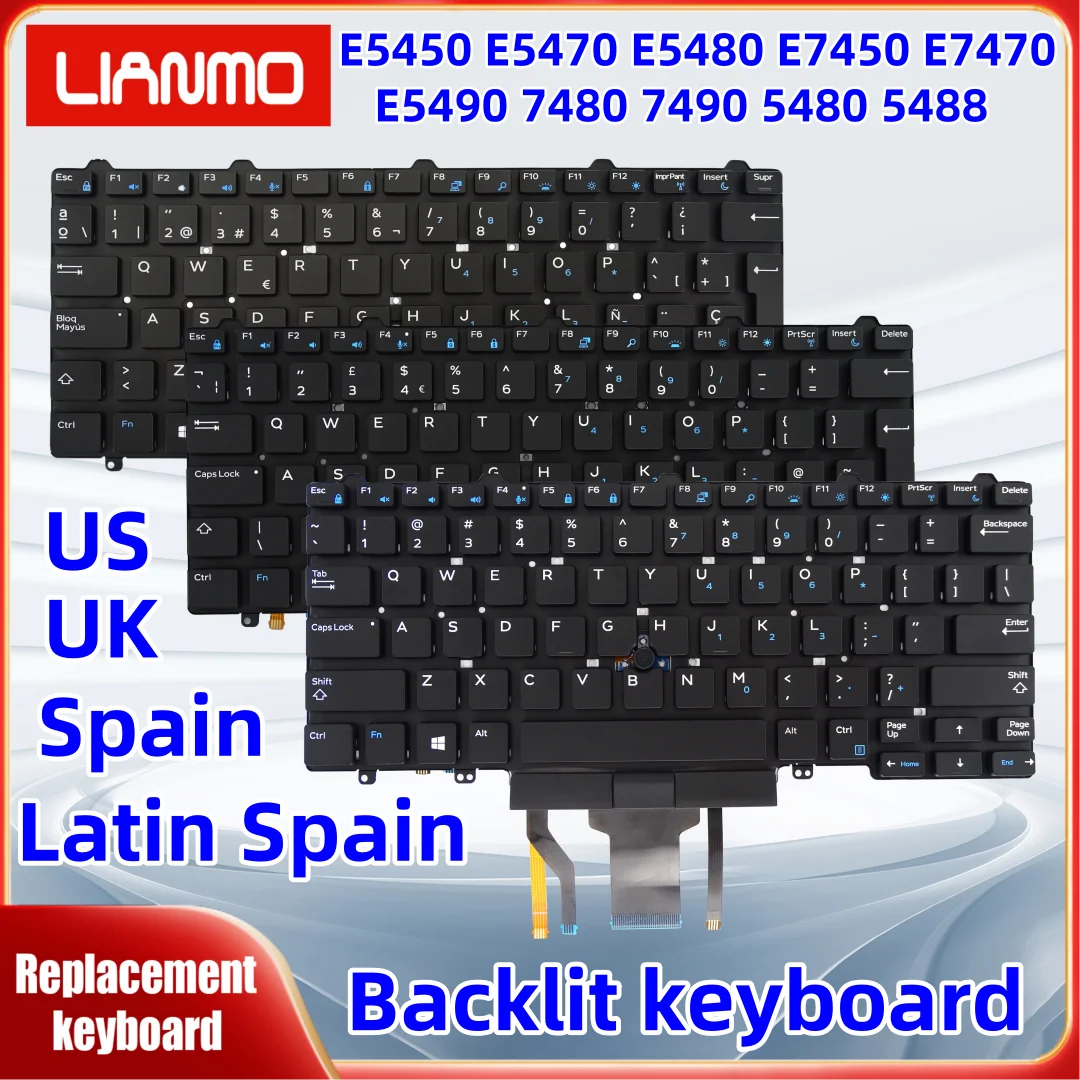 Teclado retroiluminado US/UK/Espanhol/Espanhol Latino/Português para DELL E5450 E5470 E5480 E7450 E7470 E5490 7480 7490 5480 5488