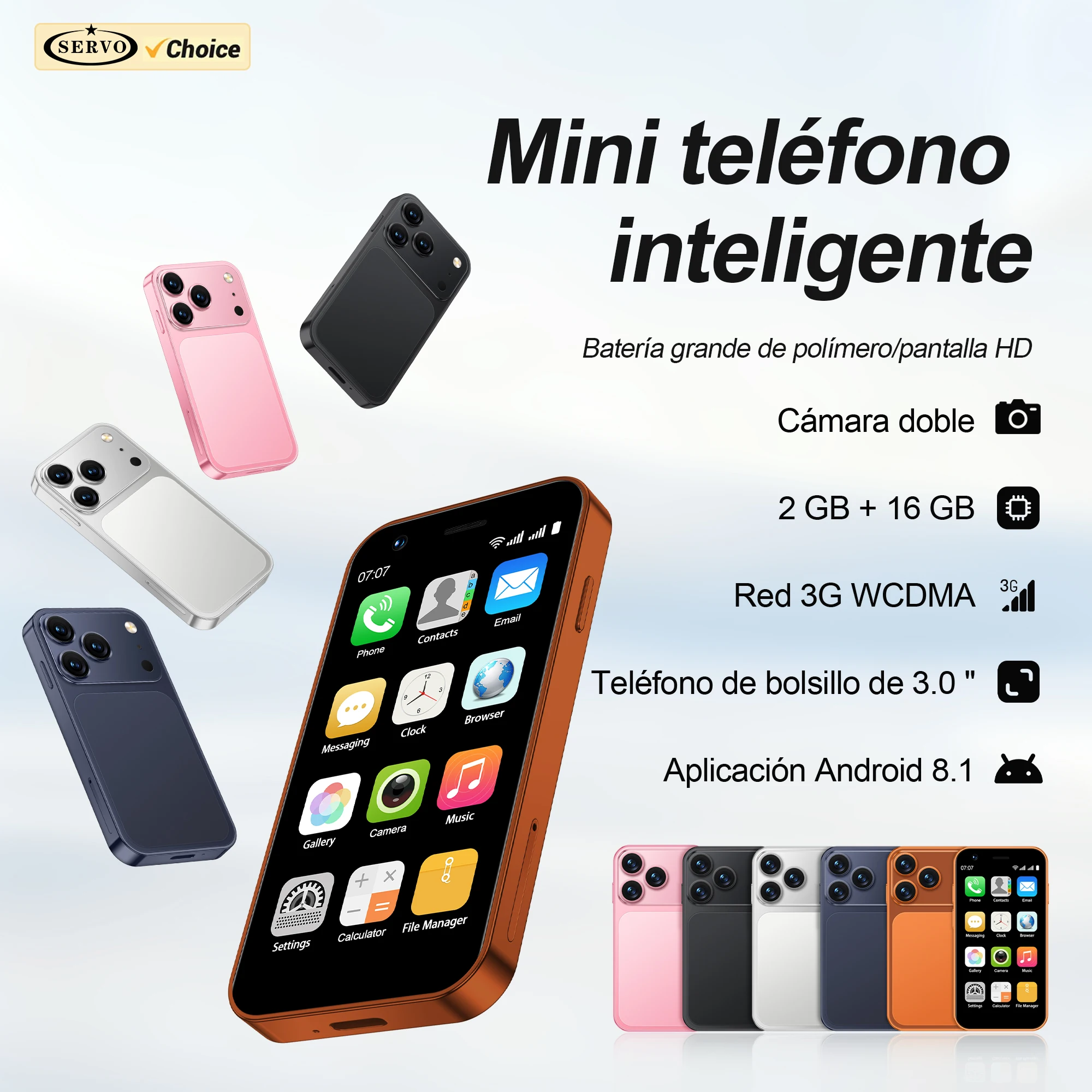 Mini Smartphone SERVO 18SE 2026, 3G WCDMA, Sistema Operativo Android, Play Store, 2GB+16GB, Punto de Acceso WiFi, 2 SIM, Pantalla de 3.0 Pulgadas