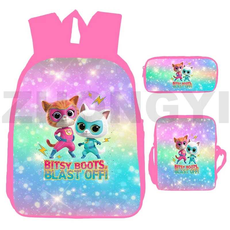 Kawaii Merch 3D SuperKitties Backpack Cartoon Printing School Bags for Girls 3 Pcs/Set Student Vintage Notebook Urban Packbag