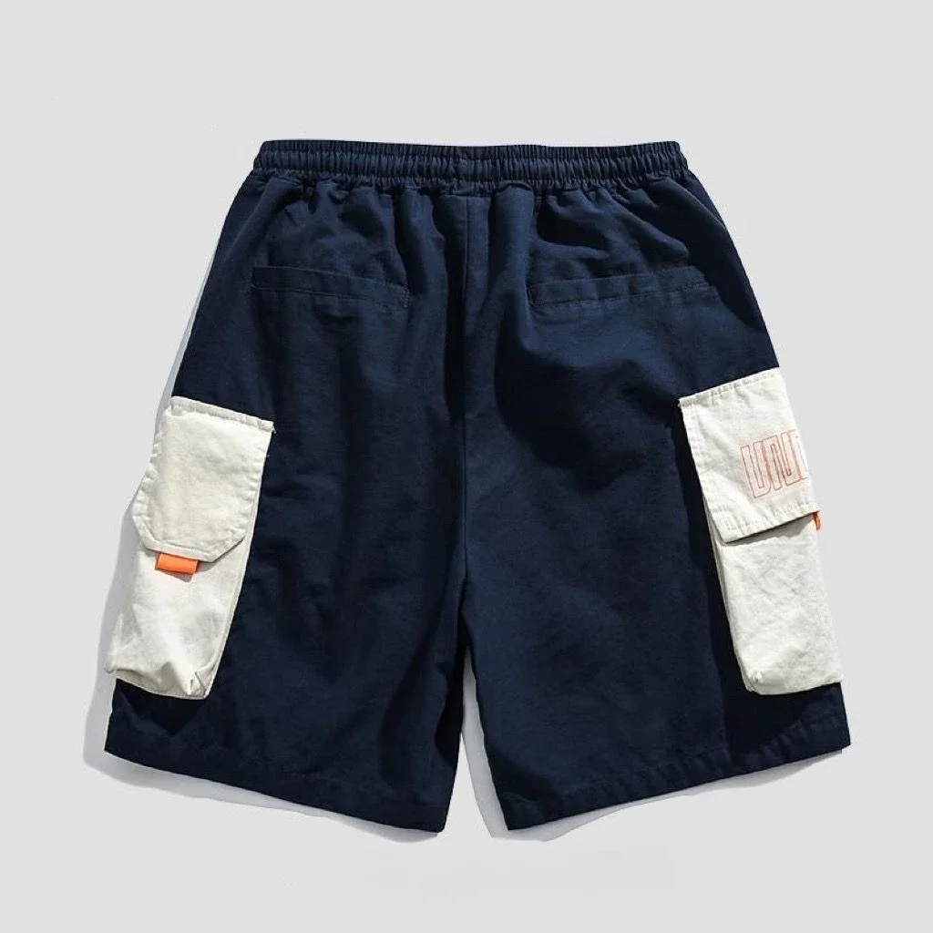 Celana Pendek Lebar untuk Pria Celana Pendek Kargo Pria Hip Hop dengan Tali Tarik Pinggang Elastis Longgar Saku Longgar Antik Elegan Tertekan