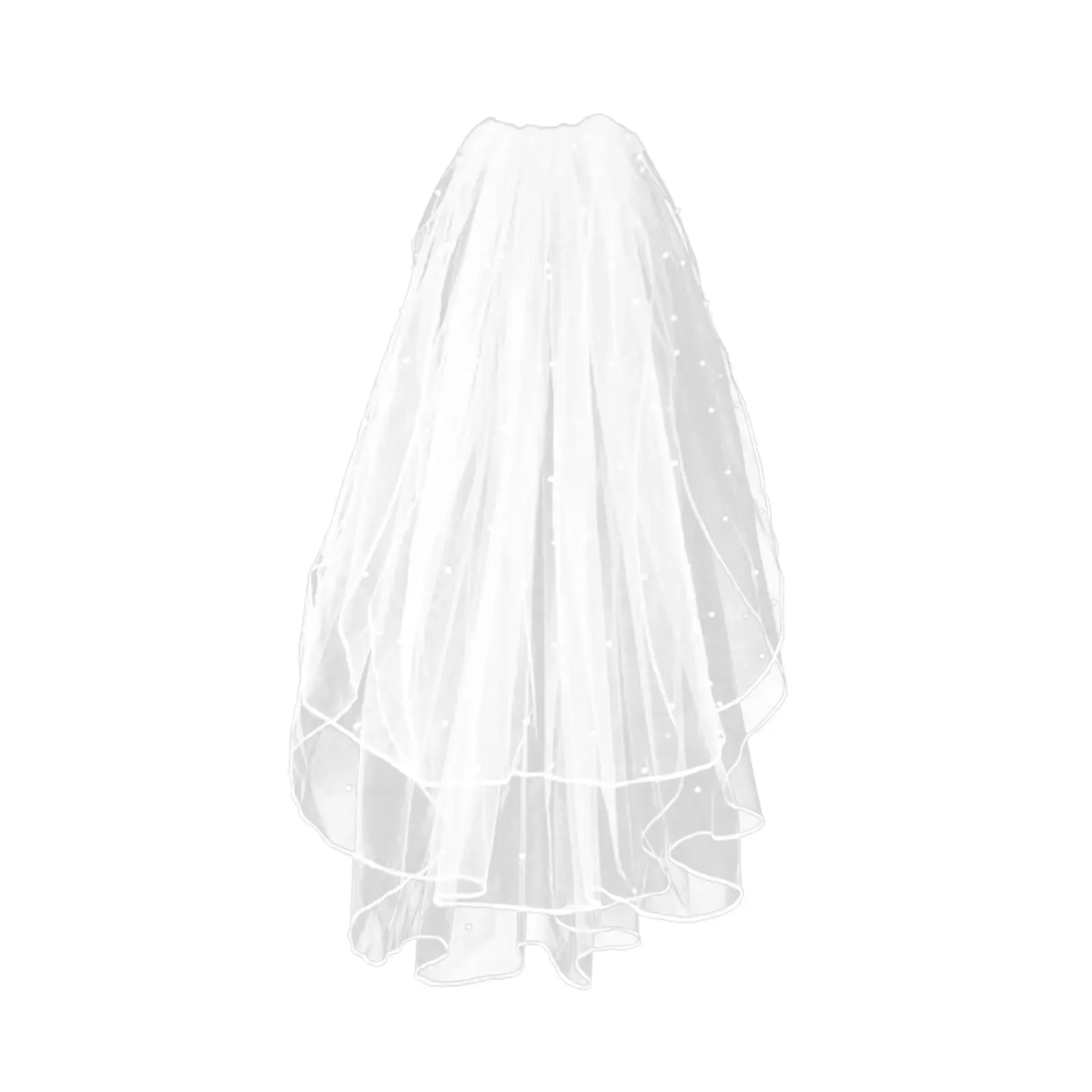 White Bridal Veil with Comb 3 Tier Ribbon Edge with Pearl Center Cascade for Bachelorette Party 2025