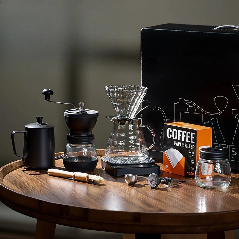 Hand brewing coffee set Portable hand crank bean grinder gift box Household hand brewing pot Sharing pot