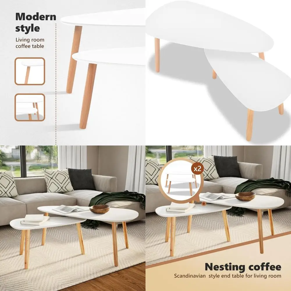 

Набор белых журнальных столиков в скандинавском стиле, 2 торцевых столика из массива сосны для гостиной