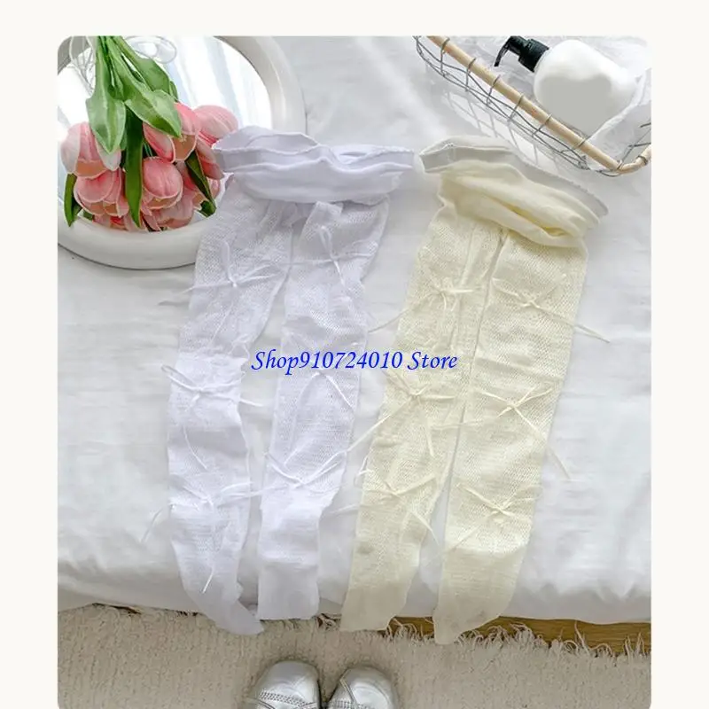 77HD Girls Pantyhose Kids Leggings Fashionable Bowknot Detail Bottoming Pants Trendy Long Socks for Performances Show