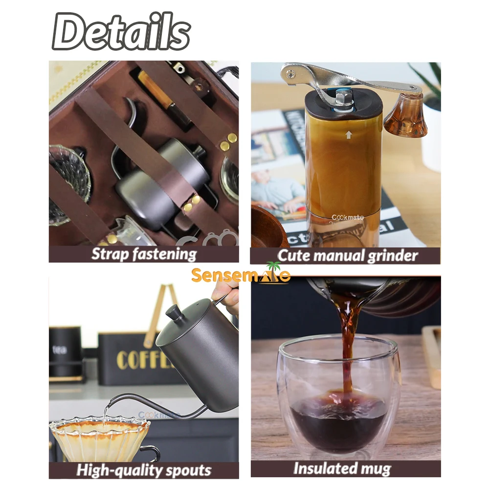 Immagine 5: Set da caffè portatile Kit da caffè da campeggio Set da versare con gocciolatore per macinacaffè per regalo da viaggio per picnic Accessori per caffè