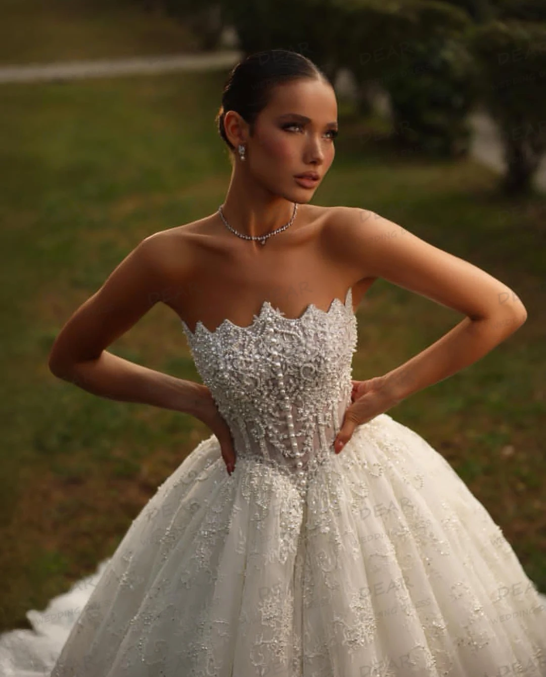 Simple Lace Strapless Wedding Dresses A Line Backless Sexy Fluffy Women's Bridal Gowns Tulle Formal Vestido De Novia Customized