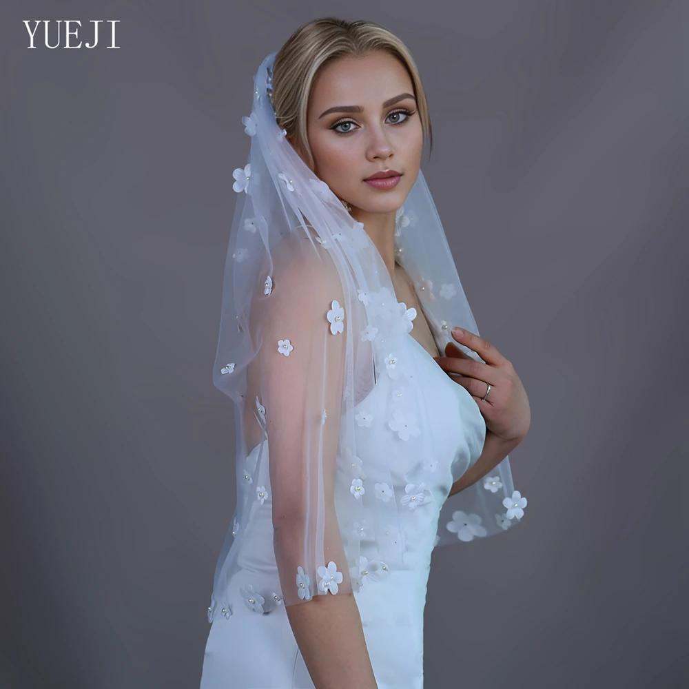 

YUEJI Elegant 3d Flower Bridal Veil Pearl Weddings And Events Marriage Decoration Mantilla Española Encaje De Muje YJ80