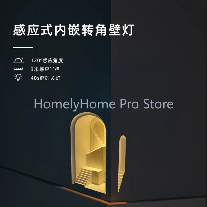 Embedded Step Gypsum Wall Light Staircase Corridor Corner Embedded Wall Wall Light Human Induction Night Light