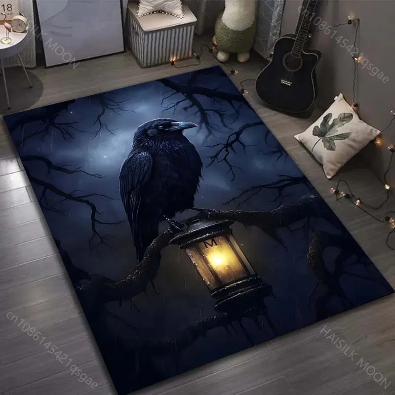 1PC Raven on lantern perch Carpet for Living Room Bedroom Sofa Home Decor Rus Non-slip Floor Mat Luxury Gift
